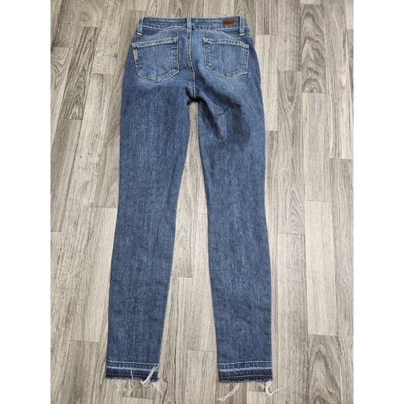 Paige Verdugo Crop Jeans Womens 26 Blue Distressed Raw Hem Skinny Denim Stretch - Picture 2 of 13